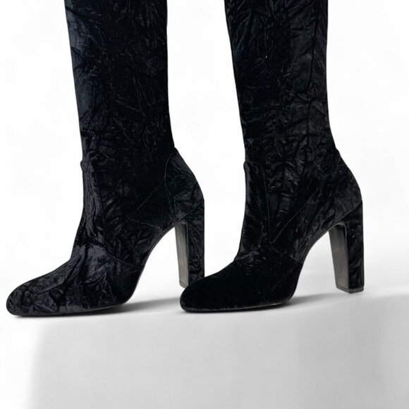 Stuart Weitzman Black Vidaland 100 Over the Knee Crushed Velvet Boots 7 NWOB - Picture 10 of 16